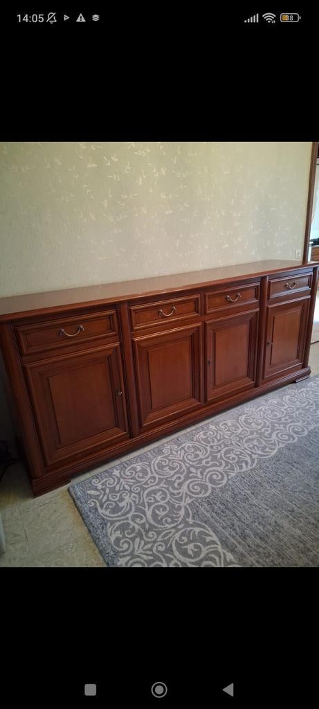 Smetteloze houten eetkamer, 6 stoelen, vitrine, dressoir, Ophalen