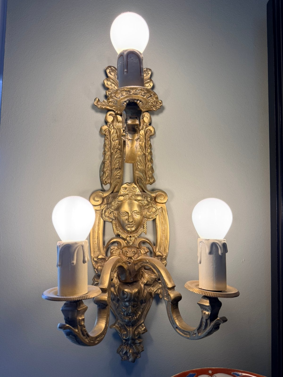 Koppel antieke bronzen wandlampen, Antiek en Kunst, Ophalen