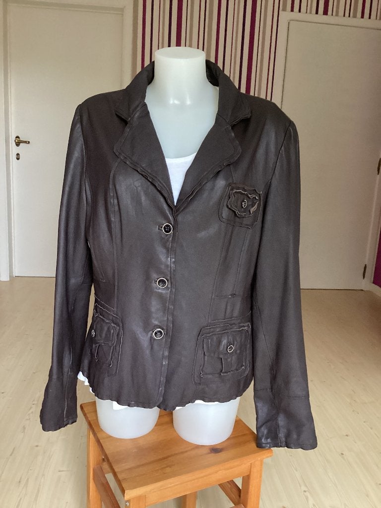Veste/blazer dames en cuir d’agneau  sandwich  44, Taille 42/44 (L), Brun, Enlèvement, Porté