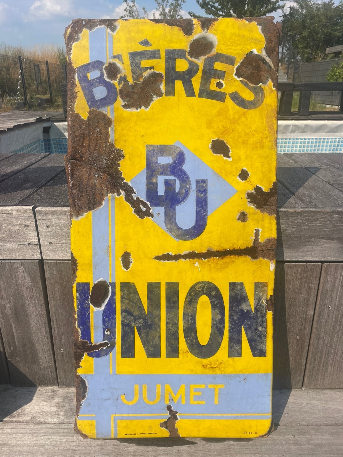 Plaque émaillée Bières Union Jumet, Ophalen, Gebruikt