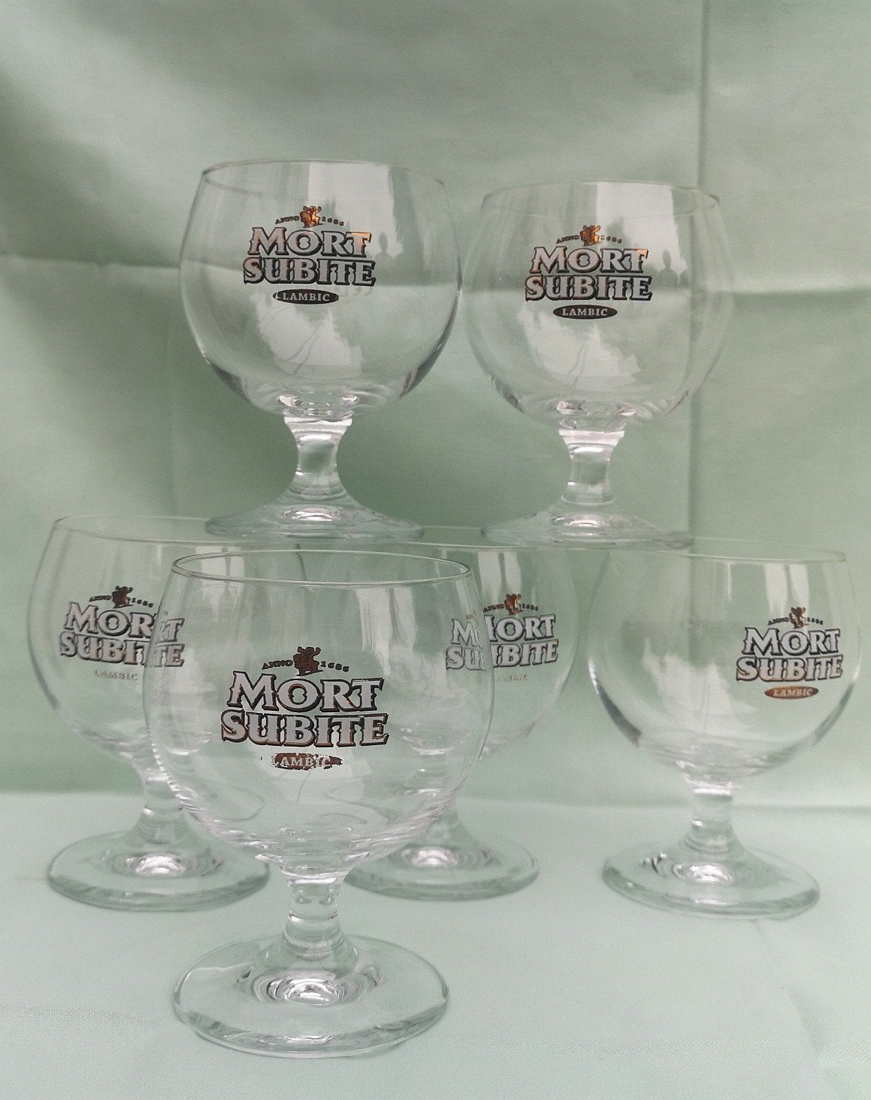 6 verres à bière Lambic Mort Sudite Geuze, Collections, Marques de bière, Enlèvement ou Envoi, Utilisé, Verre ou Verres