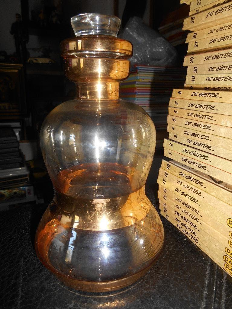 Carafe +-19cm en verre avec bouchon dorures dorés, Antiquités & Art, Enlèvement ou Envoi