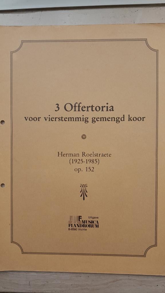 Koorpartituur    " 3 Offertoria "     H.Roelstraete, Muziek en Instrumenten, Bladmuziek, Ophalen of Verzenden, Koor, Religie en Gospel