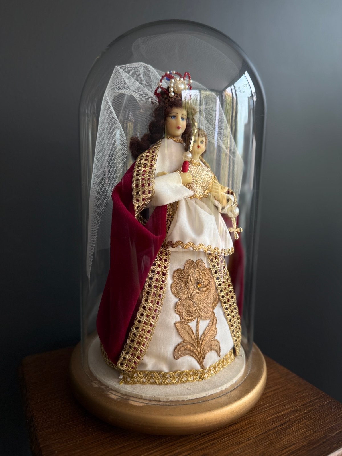 Vierge à l'Enfant vintage sous une cloche en verre, Enlèvement ou Envoi, Comme neuf