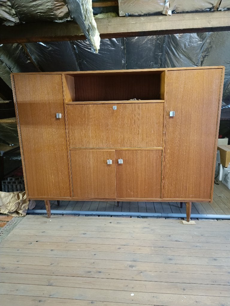 Vintage boekenkast - secretaire teak fineer mid century, Huis en Inrichting, Ophalen, Gebruikt, 100 tot 150 cm, 150 tot 200 cm