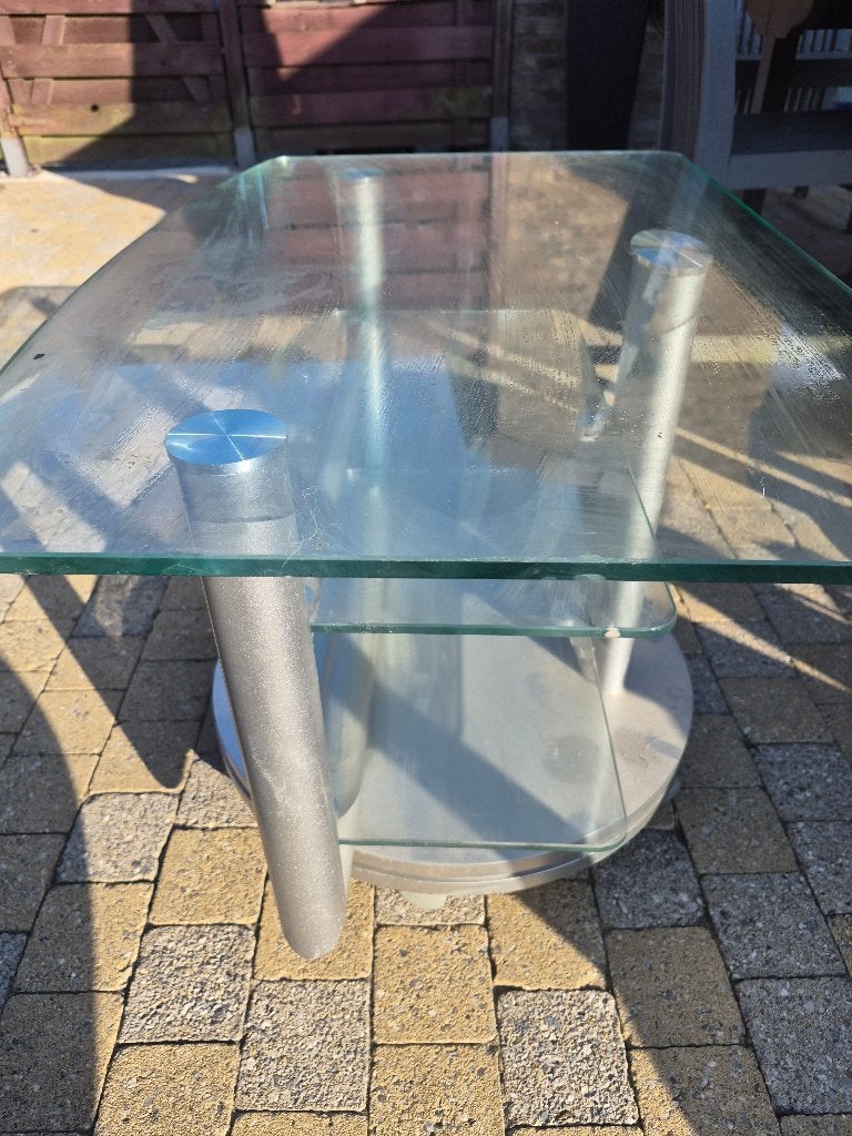 TV Meubel in glas op draaivoet, Huis en Inrichting, Kasten |Televisiemeubels, Ophalen, Minder dan 50 cm, Gebruikt, Glas