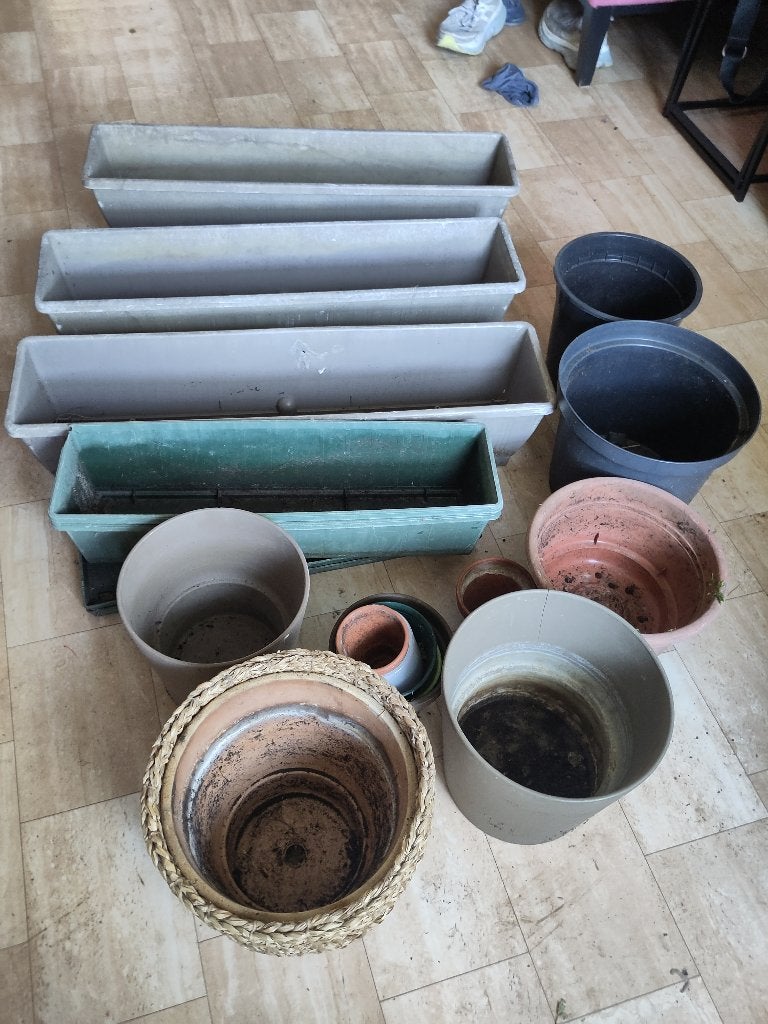 Lot de pots et jardinières — plantes, balcon, terrasse, 30 à 60 cm, Enlèvement, Utilisé, Intérieur