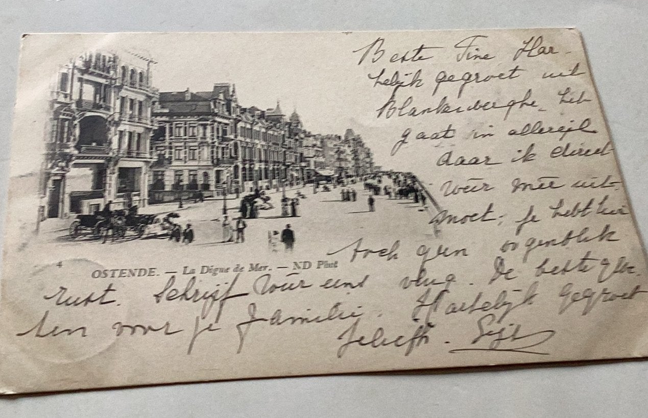 Ostende oude kaart uit 1890 met 2 postzegels, Ophalen of Verzenden
