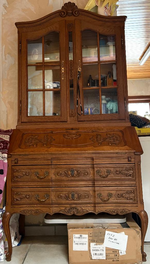 Ancien secrétaire 3 tiroirs avec vitrine en très bon état., Enlèvement, Comme neuf, Louis XV
