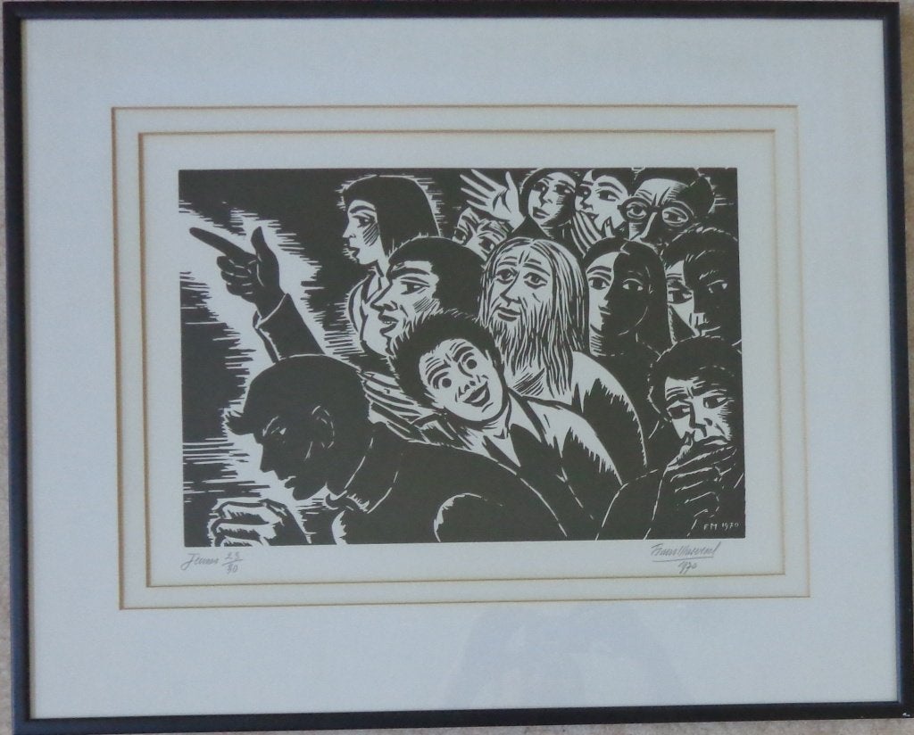 FRANS MASEREEL / JEUNES / ZW-W HOUTSNEDE / 57x70cm / KADER, Signé, Enlèvement ou Envoi, Gravure sur bois