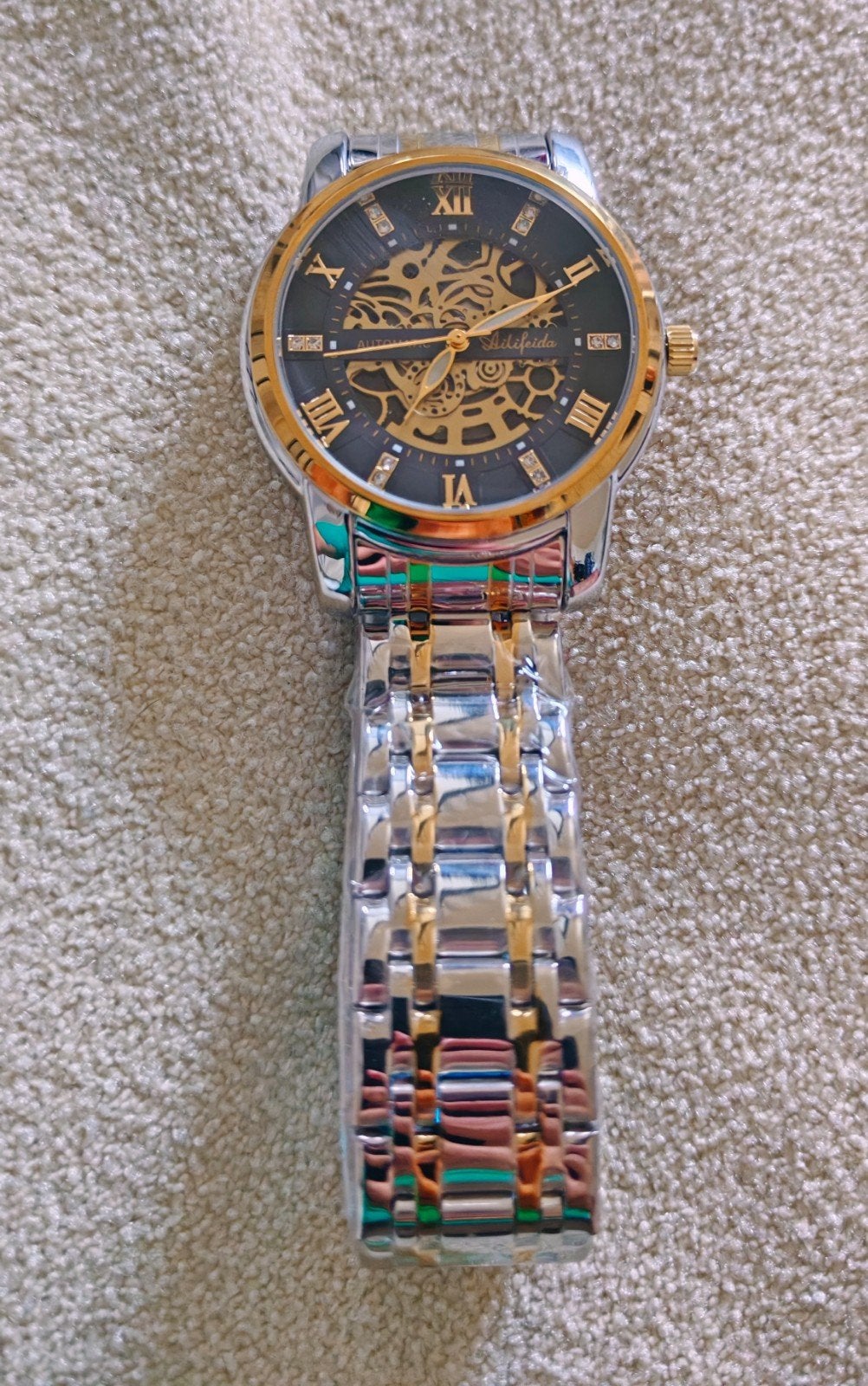 Montre automatique homme – Squelette –, Handtassen en Accessoires, Verzenden, Nieuw, Zilver