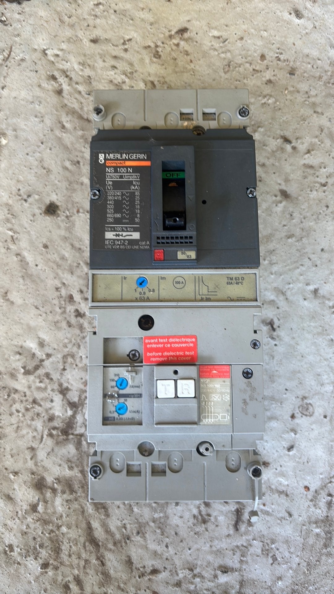Merlin Gerin Compact NS100N + Vigi MH Aardlekblok 63A 3P, Doe-het-zelf en Bouw, Ophalen of Verzenden, Gebruikt, Schneider Electric