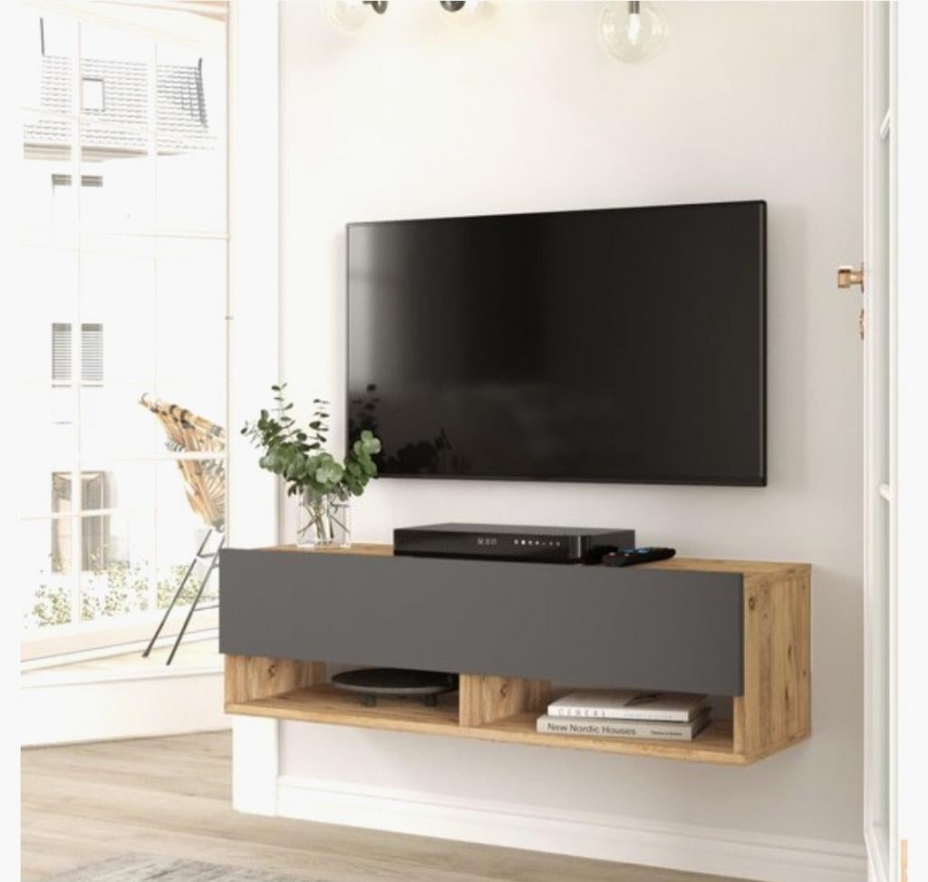 Nieuw tv-meubel houtkleur/antraciet, Eikenhout, Nieuw, Minder dan 100 cm, 25 tot 50 cm