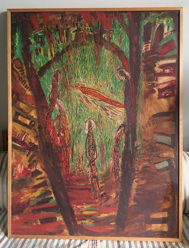 Figures féminines dans les bois 1998 - Diah Yulianti 1973, Antiquités & Art, Art | Peinture | Classique, Portrait ou Personnes