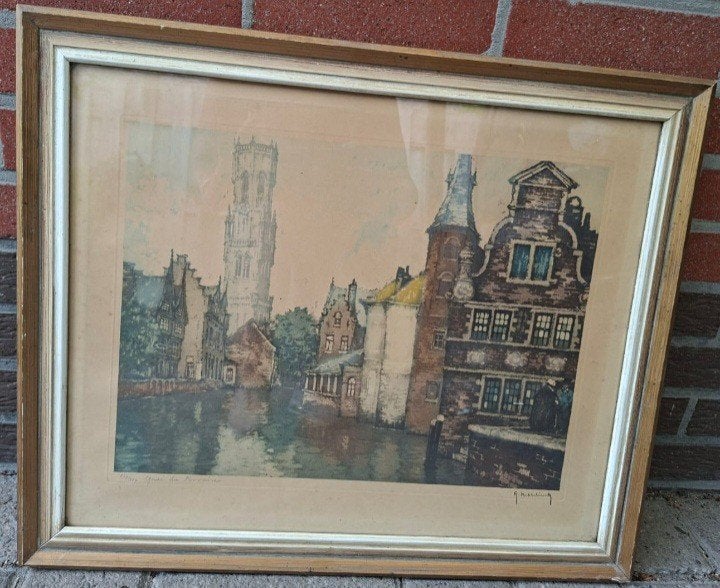 Gesigneerde ets van Roger Hebbelinck., Antiek en Kunst, Ophalen
