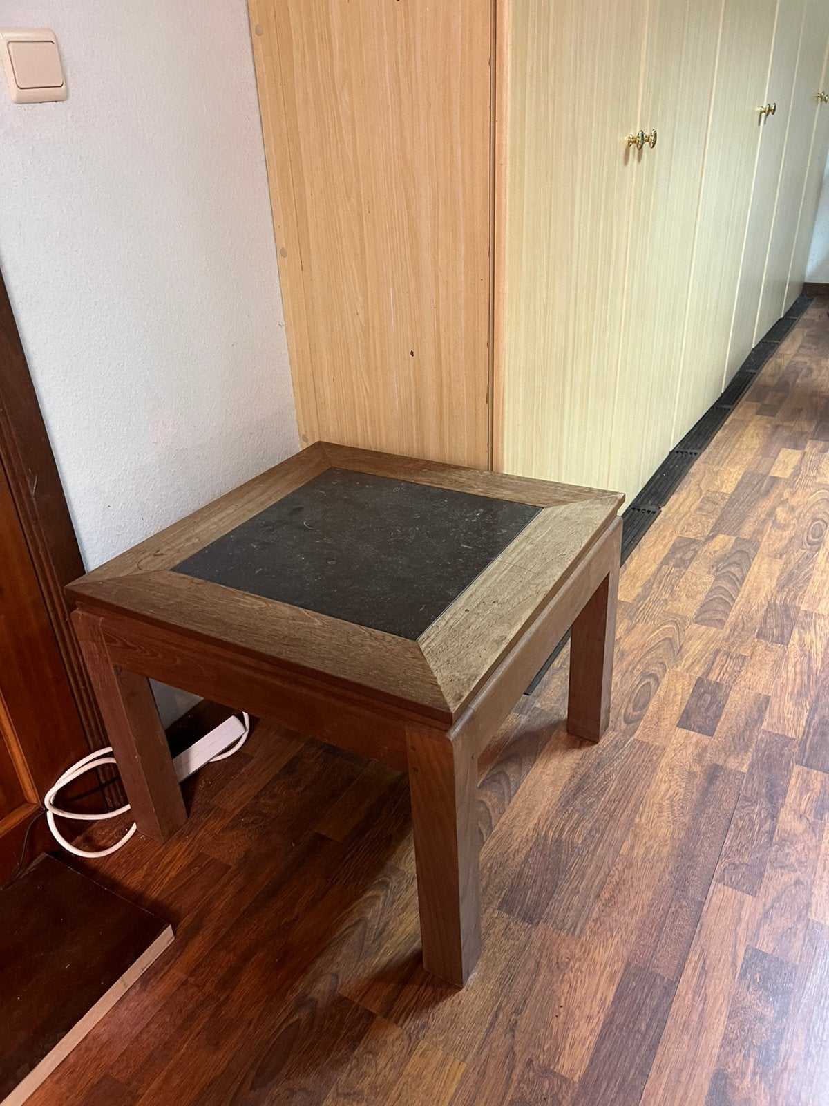 Prachtige salontafel in hout met blauwe steen, Huis en Inrichting, Tafels | Salontafels, Ophalen, 50 tot 100 cm, Vierkant, 50 tot 100 cm