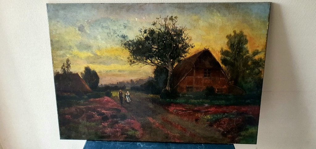 Great Heathland View, huile sur toile avec personnages, Peinture à l'huile, Paysage, Enlèvement, Toile