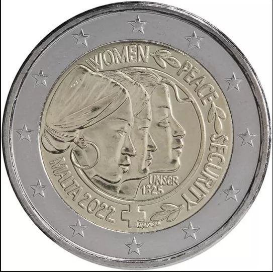 Malta 2 euro munt 2022 - Vrouwen, Vrede, Veiligheid - UNC, Postzegels en Munten, Munten | Europa | Euromunten, Losse munt, 2 euro