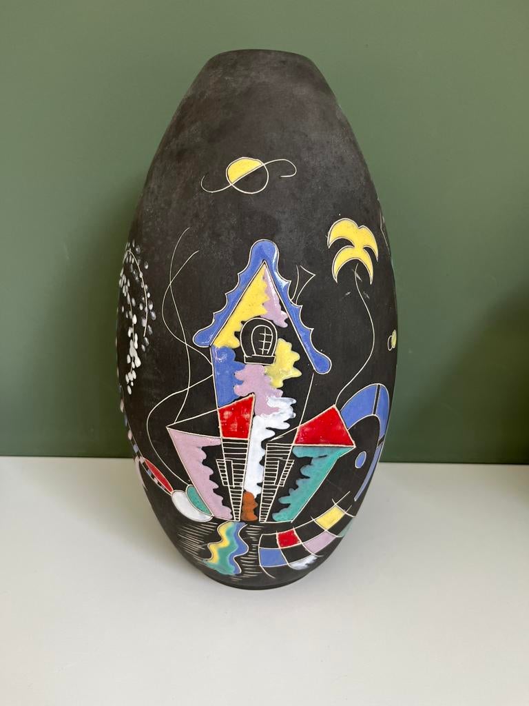 KETO ovale geëmailleerde vaas mid century, Antiek en Kunst, Antiek | Vazen, Ophalen of Verzenden