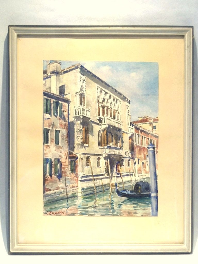 Vittore Zanetti. Aquarel Venetië., Ophalen, Aquarel, Origineel werk, Papier