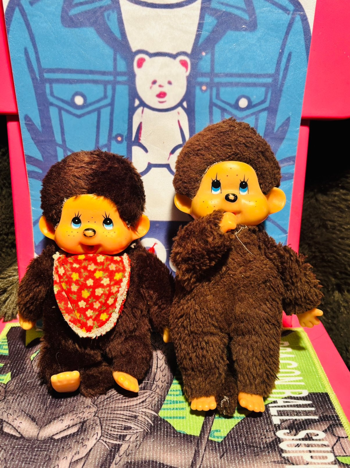 Monchhichi vintage knuffeldieren set van 2  Bootleg, Verzamelen, Speelgoed, Gebruikt, Ophalen of Verzenden