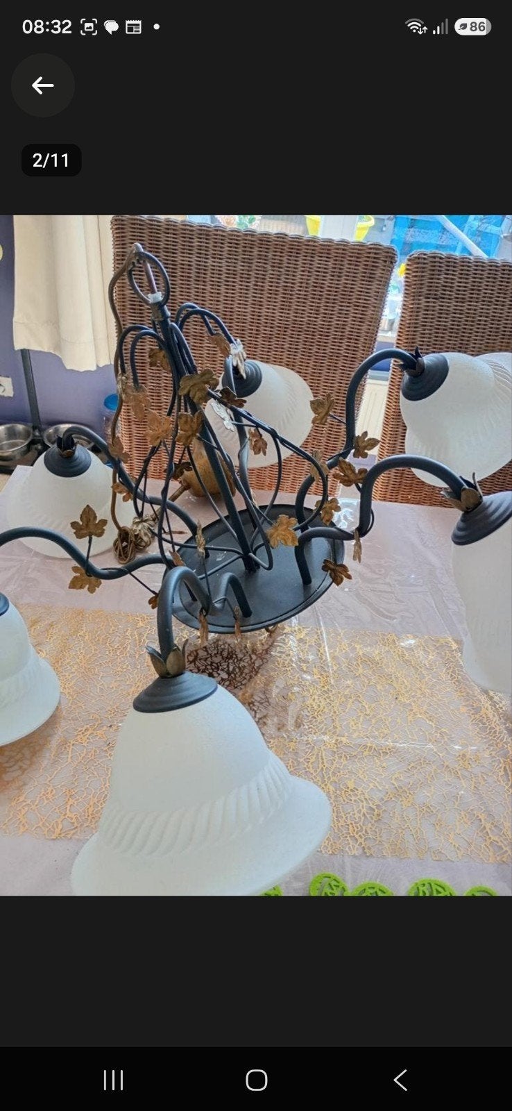 landelijke Kroonluchter met 6 lichtpunten, Huis en Inrichting, Ophalen of Verzenden, Glas