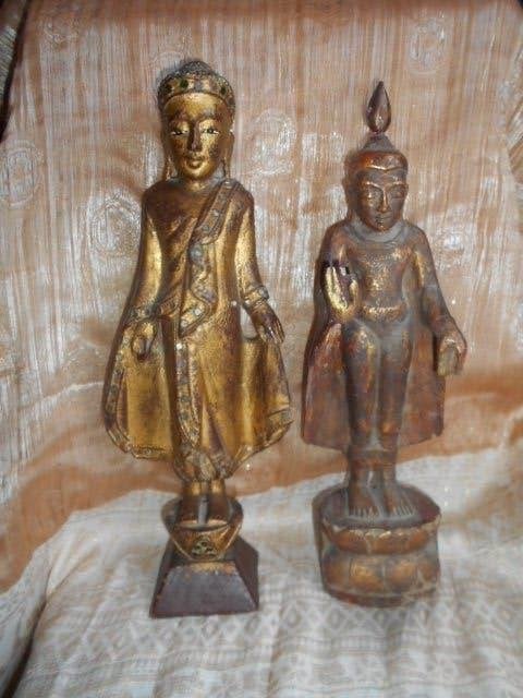 2 houten beeldjes, intakt, bali ?, Hout, Goud, Ophalen of Verzenden, Indonesië