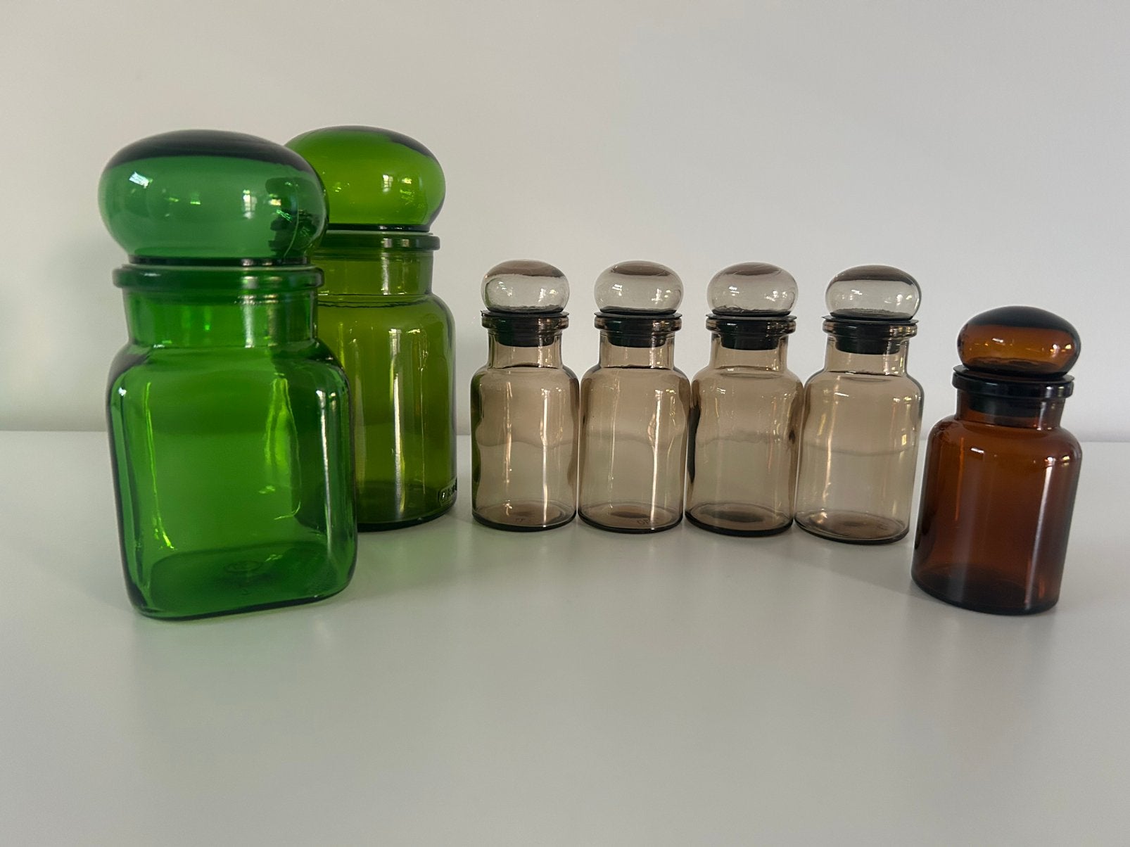 Set apothekerspotten/kruidenpotten, Ophalen of Verzenden, Zo goed als nieuw, Glas, Vintage