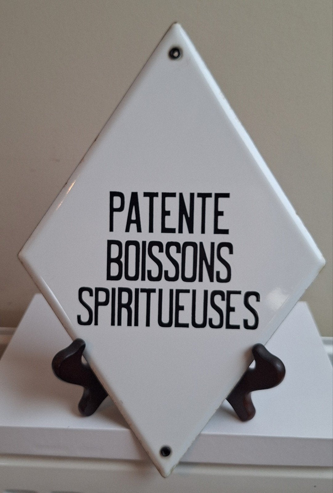 Plaque émaillée « Patente boissons spiritueuses », Collections, Enlèvement ou Envoi, Utilisé, Panneau publicitaire