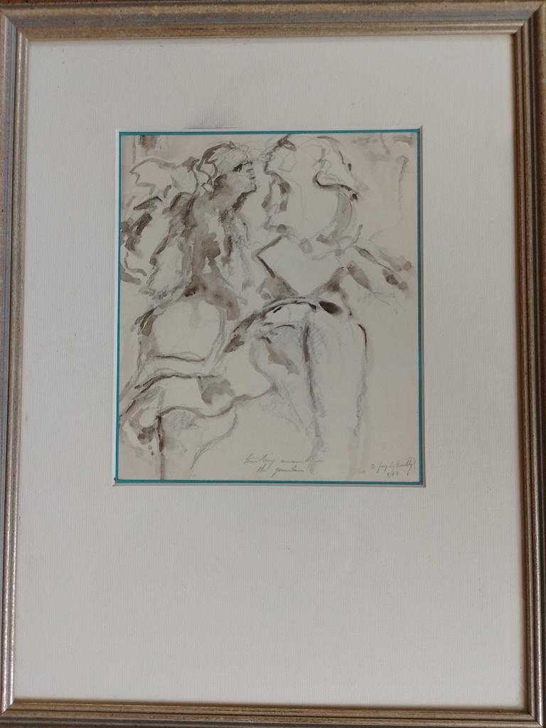 Joseph Mathy  Personages   Houtskool/Inkt, Antiek en Kunst, Verzenden