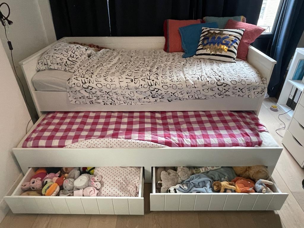 Vipack Robin kajuitbed wit met bedbak en 2 lades – 90x200, Ophalen, 90 cm, Eenpersoons, Wit