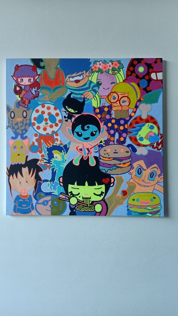 Peinture sur toile signée Manga, Antiquités & Art, Textile, Peinture acrylique, Enlèvement, Peint à la main
