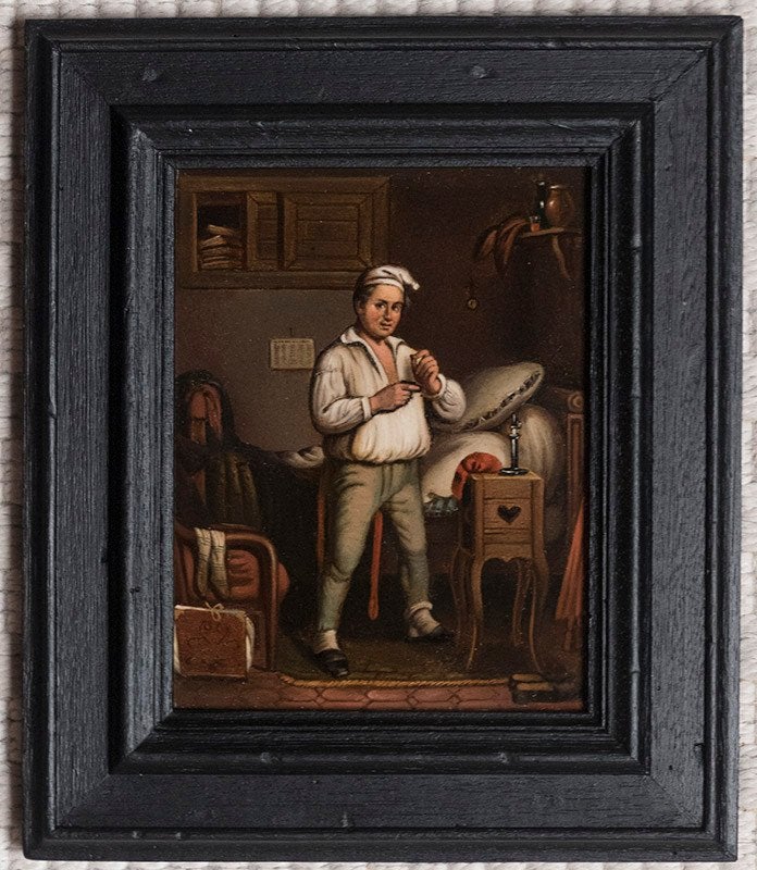 Klein origineel eind 18e eeuws olieverfschilderijtje, Antiek en Kunst, Ophalen of Verzenden