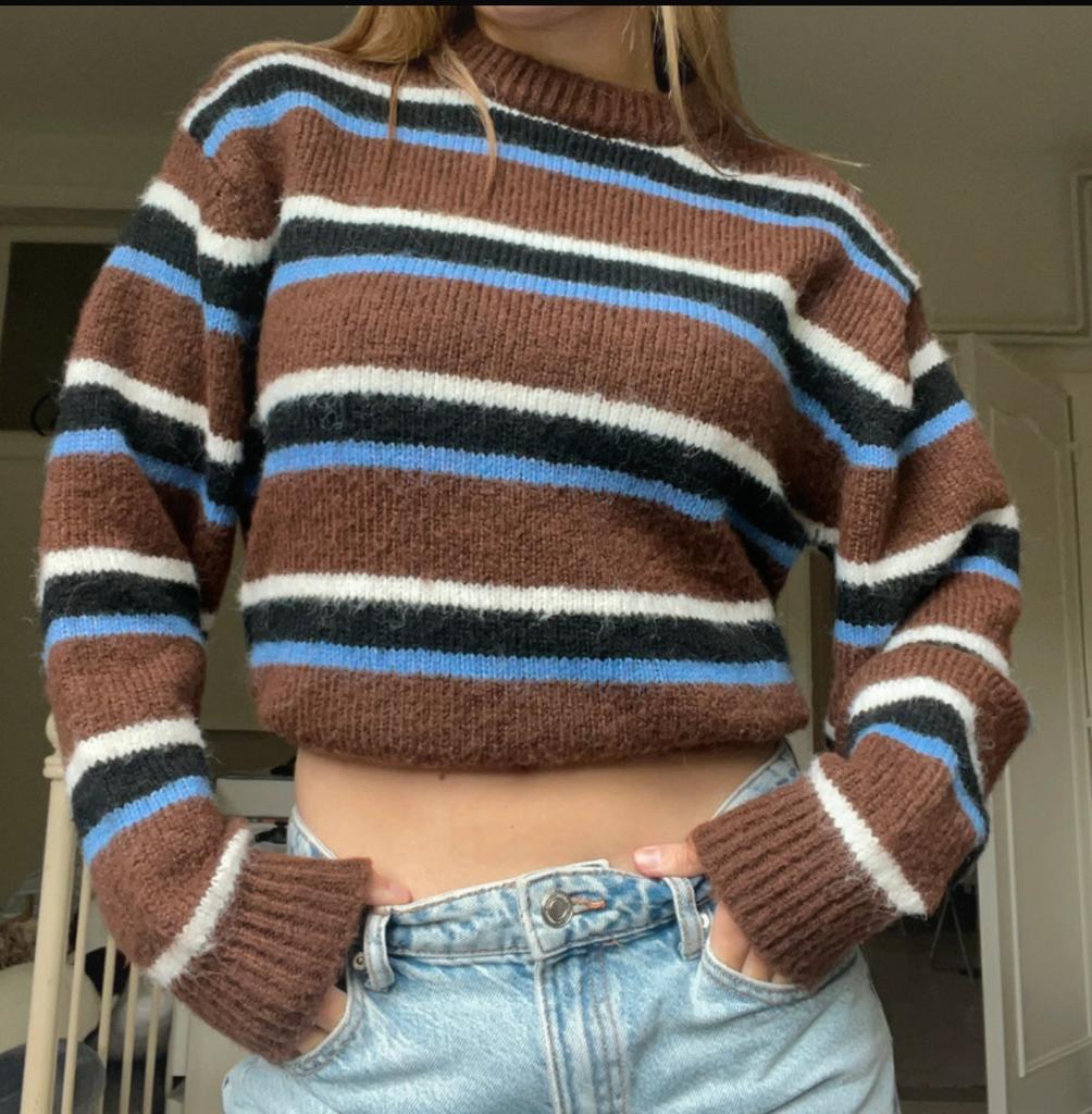bruine leuke streepjes trui, Kleding | Dames, Truien en Vesten, Verzenden, Zo goed als nieuw, Maat 36 (S), Bruin