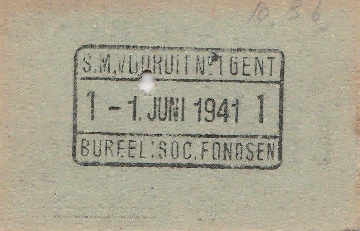 De SM Vooruit Gent "Goed Voor 1 Brood" token 1941, Verzamelen, Ophalen of Verzenden