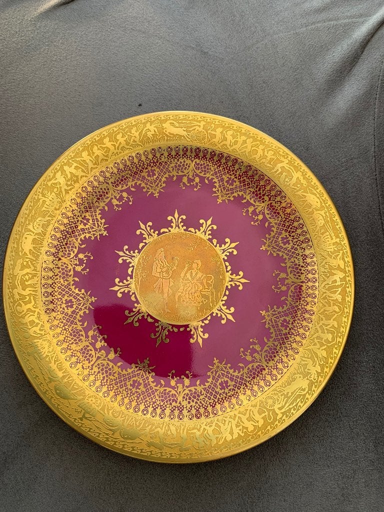 Assiette en fine porcelaine avec incrustation or, Enlèvement ou Envoi