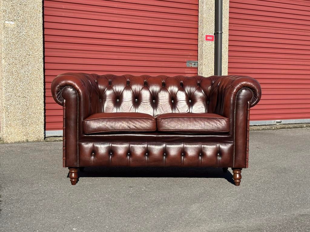 Canape Chesterfield 2 places cuir occasion, Gebruikt, 150 tot 200 cm, Tweepersoons, Ophalen of Verzenden
