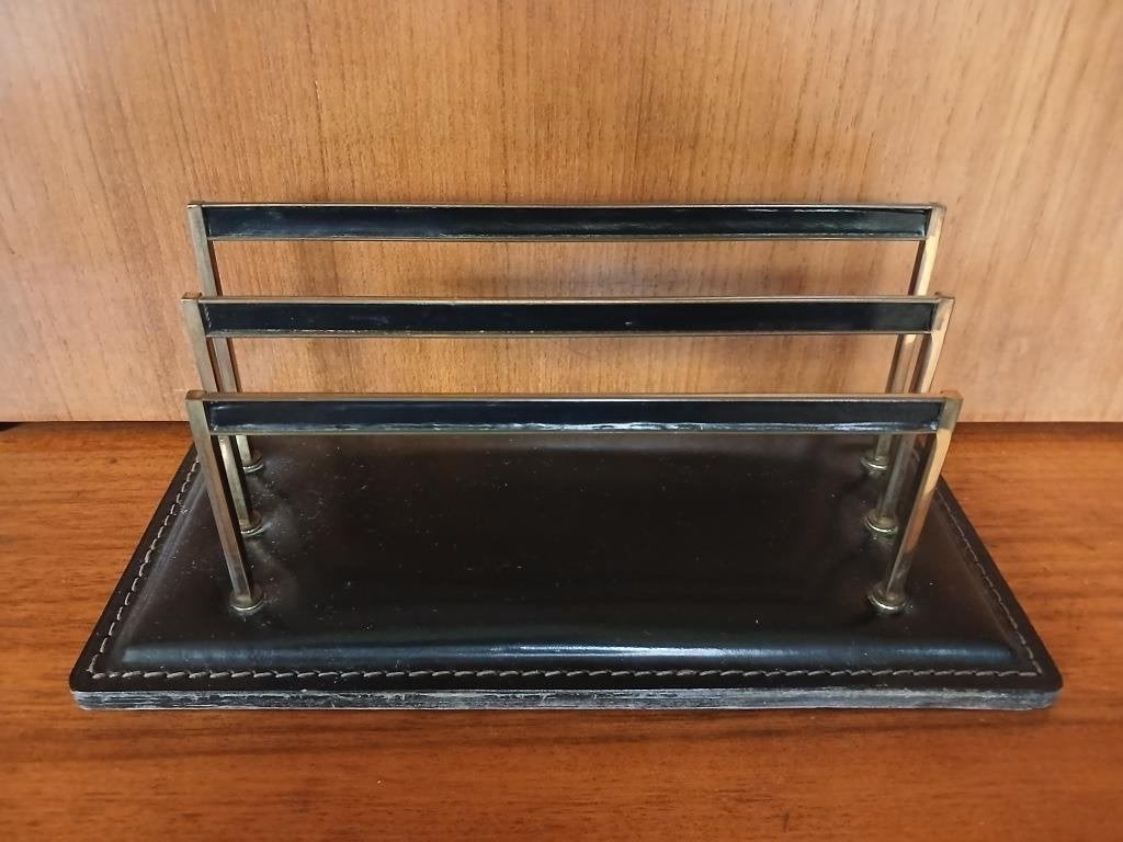 Porte-lettre en cuir noir à 3 arceaux - La base fait 23x11cm, Enlèvement, Utilisé