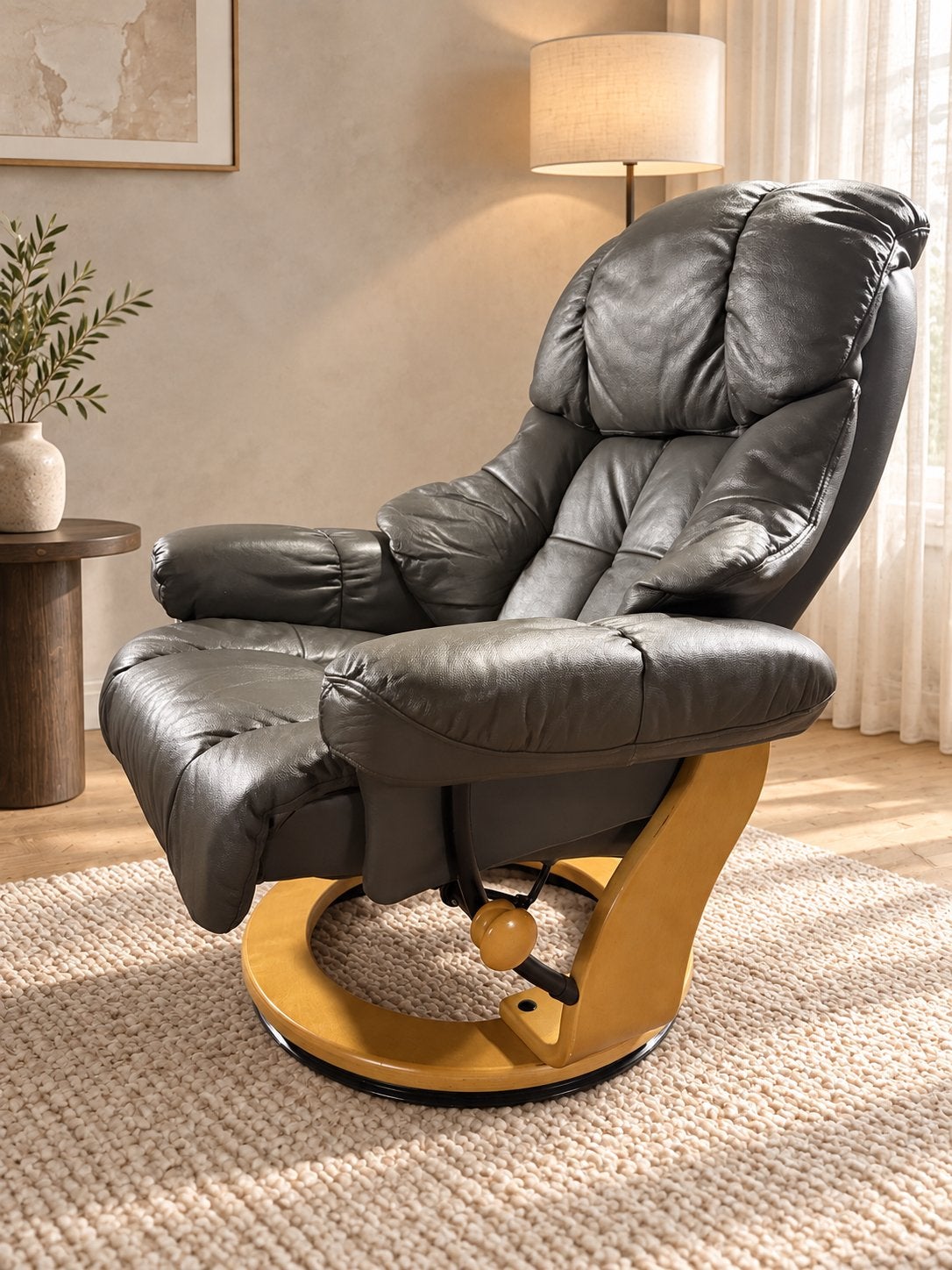 Relax Fauteuil - Mooie Design Uitvoering - Grijs Leder, 75 tot 100 cm, Zo goed als nieuw, 75 tot 100 cm, Hukla Himolla Stressless De Sede Vitra Ligne Roset Modoform