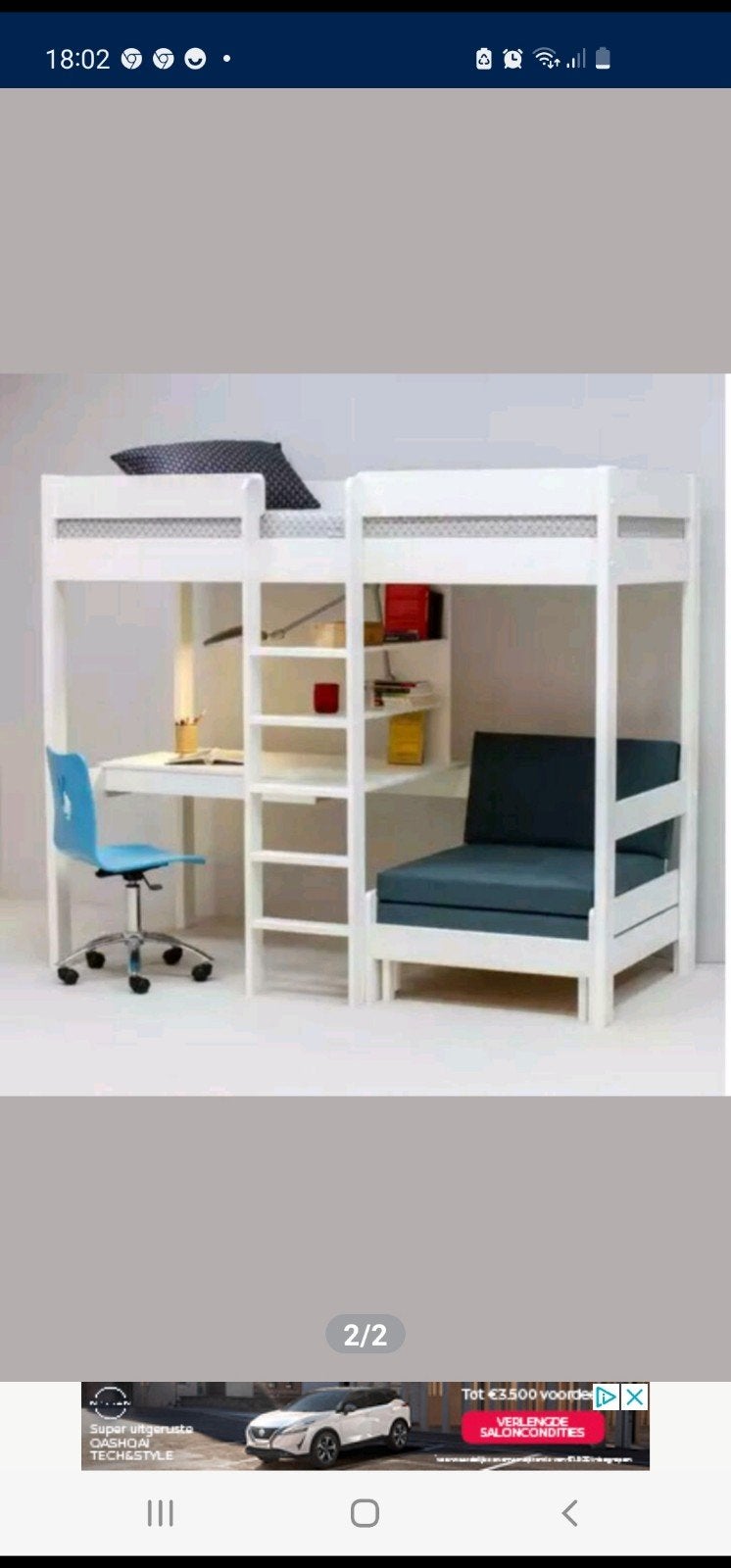 Witte multifunctionele hoogslaper met bureau en zetel/logeer, Ophalen