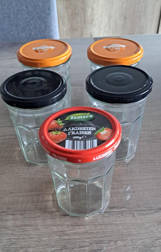 confituur potten 5 stuks, Ophalen, Zo goed als nieuw, Glas, Pot, Bus of Blik