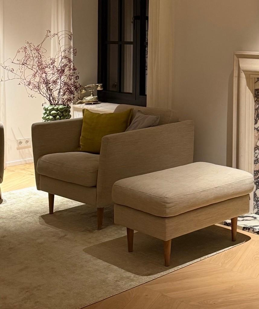 2 Chaises et pouf BoConcept - Osaka, Maison & Meubles, Canapés | Salons, Utilisé, Deux personnes, Bois, Tissus, Enlèvement