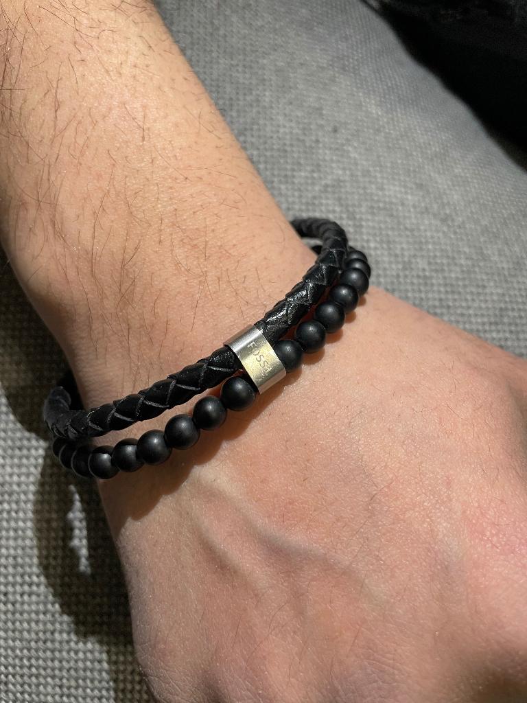 Fossil bracelet, Handtassen en Accessoires, Armbanden, Ophalen, Gebruikt, Zwart, Leer