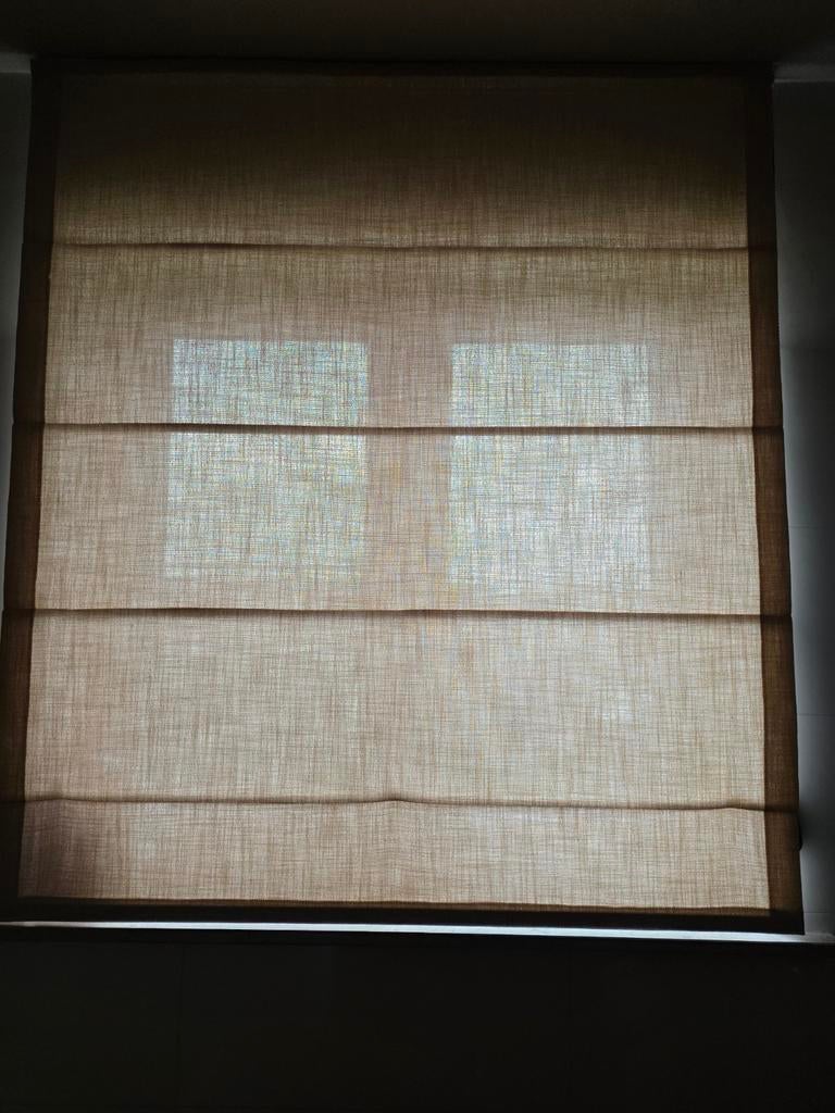 Beige gordijn met zwart optreksysteem ., Ophalen, 100 tot 150 cm, Nieuw, Alle stijlen .
