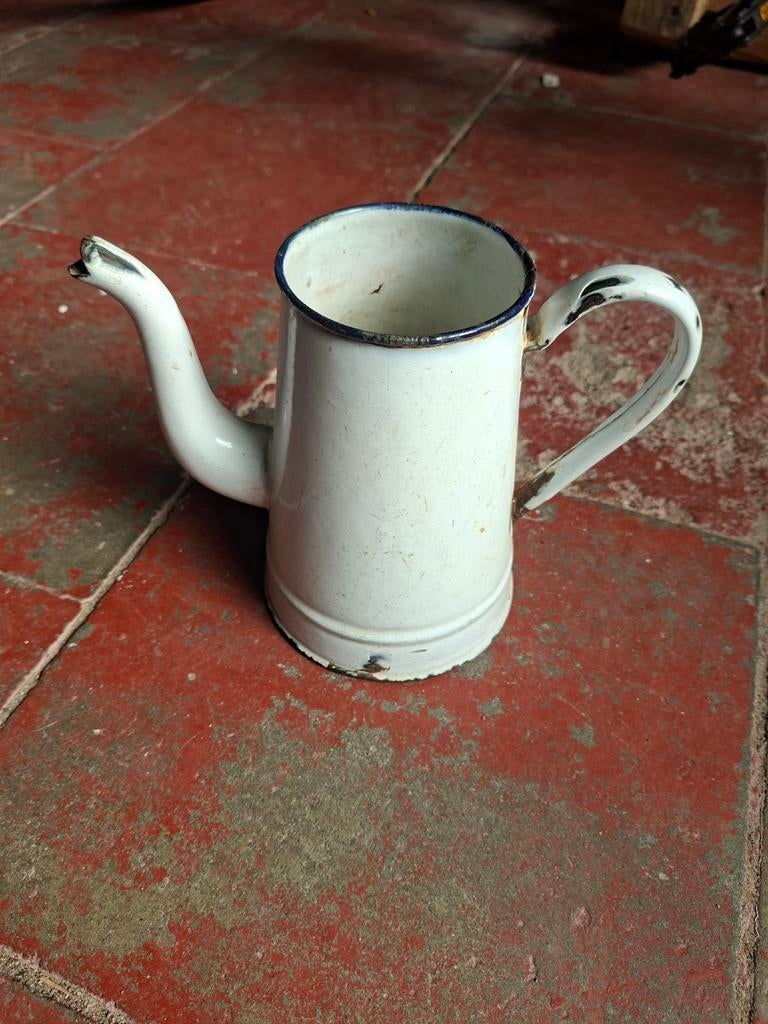 vintage Franse witte emaille koffiepot, Ophalen