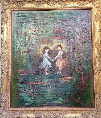 Kunsthandel Gennep - "Dansende Meisjes", Ophalen of Verzenden, Gesigneerd, Olieverf