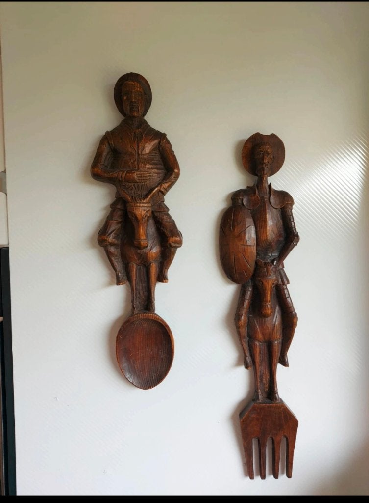Wandornamenten Don Quichot en Sancho Panza., 45 cm, Objet de décoration, Vintage, Fait main