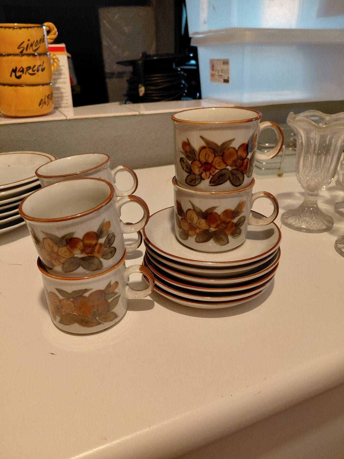 Tasse à café rétro antique 6 avec assiette faite à la main, Enlèvement ou Envoi