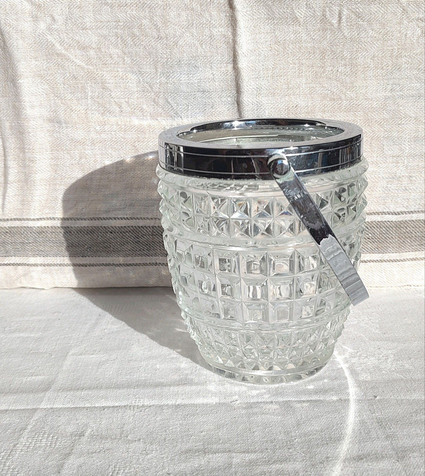 Vintage glazen ijsemmer met diamanten punt, Ophalen of Verzenden