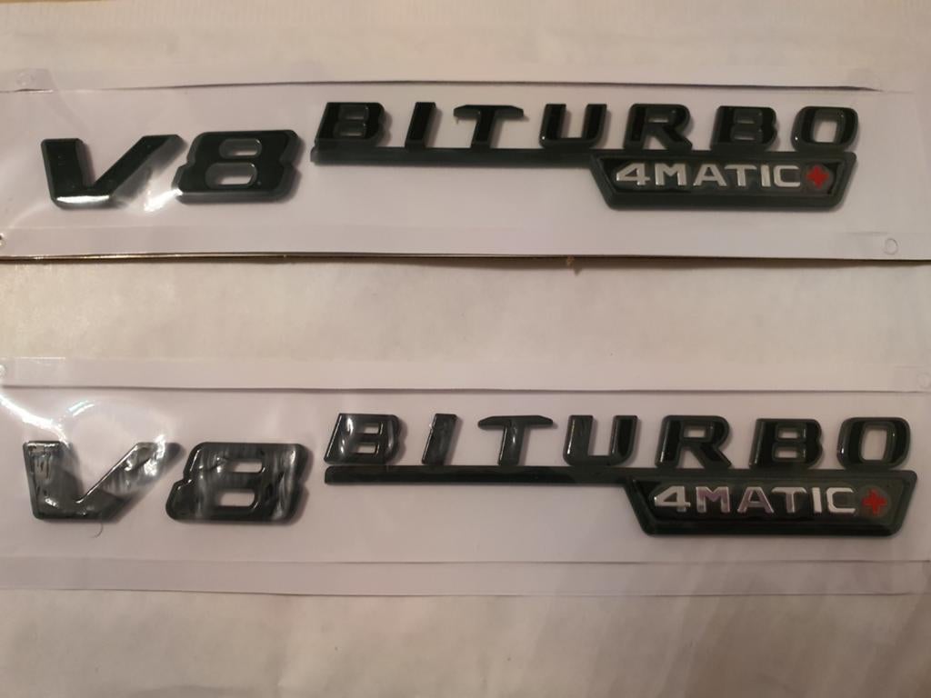 Mercedes v8biturbo 4matic+ spatbord logo's in blinkend zwart, Mercedes-Benz, Ophalen of Verzenden, Spatbord, Nieuw